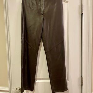 Revue Elegant Brown Leather Pants, Lined, size 8